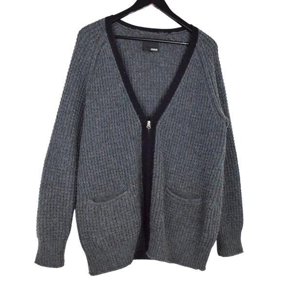 Aritzia Sweaters - Wilfred Free Marin Alpaca Wool Full Zip Waffle Knit Grey Cardigan